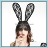 Pannband hår smycken mode kvinnliga flickor spetsar kanin kanin öron slöja svart ögonmask halloween fest huvudkläder tillbehör droppe leverans