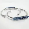 30st handgjorda tråd inslagna oregelbundna naturliga blå kyanitläkning kristall ädelsten bar justerbar öppen manschett armband armband för män kvinnor