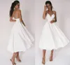 Sexy Short Wedding Dress 2021 Thin Straps Criss Cross Simple V Neck Satin Bridal Dresses A Line Vestidos De Noiva Bride Gown