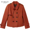 Vimly Herbst Winter Elegante Wollmantel Frauen Vintage Revers Zweireiher Solide Langarm Weibliche Kurze Jacken 30125 201102
