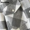 Женщины AACHOAE Vintage Tweed Twed Twed Куртка для рубашки с длинным рукавом с длинным рукавом Односнабженное пальто с карманами Поверните воротник Женские куртки 201112