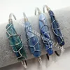 30Pcs Handmade Wire Wrapped Irregular Natural Blue Kyanite Healing Crystal Gemstone Bar Adjustable Open Cuff Bangle Bracelet for Men Women