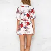 Half sleeve Deep V neck printing flower loose short jumpsuit summer women's fashion bodysuit Overalls chest wrapped playsuits T200704