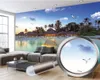 Custom 3d Seascape Wallpaper Beautiful Scenery of Seaside Thatched Houses 3D Wallpaper 3d Mural Wall Paper for Living Room