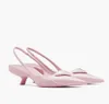 Elegante Damen-Sandalen aus gebürstetem Leder, Damen-Slingback-Pumps, Gummi-Dhell-Sohle, Hybrid-Silhouette, Siebdruck-Leder-Dreieck-High-Heels