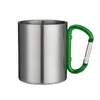 200pcs Free Shipping 220ml Stainless Steel Outdoor Coffee Mug Mug Double Wall Cup Carabiner Hook Handle Cups Mug