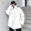 남자 다운 파카 라크 리블 힙합 반사 나비 인쇄 자켓 남자 streetwear 겨울 두꺼운 코트 캐주얼 복어 outwear