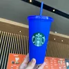 스타 벅스 24oz 색상 변경 텀블러 플라스틱 커피 플라스틱 투명 컵 반짝이 컵 마시는 주스 커피 머그잔과 뚜껑