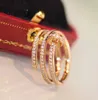 V material de ouro anel de três linhas de qualidade luxuosa com diamante brilhante em ouro rosa 18k banhado a ouro para mulheres presente de joia de aniversário PS2013