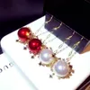 Mode luxe designer diamant zirkoon lange drop parel kroonluchter Dangle clip op oorbellen voor vrouwen meisjes studenten S925 zilveren post