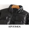 KPytomoa Women Fashion Faux Leather Padded Jacket tjock varm parka PACK Vintage långärmad kvinnlig yttre kläder chic toppar 201214