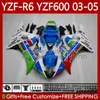 yamaha yzf-r6 yzf r 6 600 cc yzf600 yzfr6 03 04 05 body 95no.22 yzf r6 600cc 2003 2004 2005 cowling yzf-600 03-05 오토바이 bodywork 키트 블루 화이트 blk