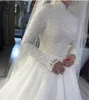 2022 Modest Arabic Muslim Ivory Wedding Dress Princess High Neck Long Sleeve Lace Appliques Islamic Bridal Dresses Robe De Mariage