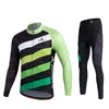 2024 Pro Men Stripes Green Winter Cycling Jersey Zestaw na rowerze górskim z długim rękawem