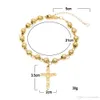 Hip Hop Bijoux 14K Plaqué Or Chapelet Perle Bracelet Croix En Acier Inoxydable Avec Jésus Charms Pendentif Lien Chaîne Religion Femme Pu237A