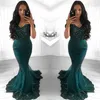 Gorgeous Dark Green Lace Mermaid Evening Dresses Elegant Off Shoulder Appliques Beads Long Evening Prom Occasion Gowns Formal Vestidos