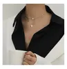 Titanium With 14K Gold Layered Chain Real Pearl Necklace Women Jewelry Designer T Show Runway Gown Rare INS Japan Korean Q0531