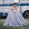 Élégant robe de ballon magnifique robe de fleurs robes de rôles princesse à niveau à volants applique dentelle tulle longueur longueur spaghetti filles robe de pageant