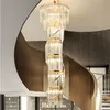 Long lustre en cristal moderne lustres dorés européens luminaires grandes lampes suspendues américaines escalier en colimaçon lumière LED éclairage intérieur de la maison hauteur 540 cm