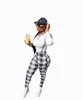 Kvinnor Casual Solid Crop Långärmad Top Slim Plaid Jumpsuits 2 Piece Set Outfit 5 Färg Välj storlek (S-3XL)