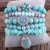 Rh Nowy projektant moda czerwone kamienie z koralikami bransoletka naturalna pestka Druzy Dorp Charms 5pc Bracelets Zestawy dla kobiet -biżuterii 7376206