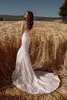Sexy Deep V Neck Mermaid Wedding Dresses 2021 Illusion Long Sleeves Floral Lace Appliqued Bridal Gowns Sweep Train robes de mariée AL7817