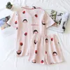 Ladies Woven Cotton Cartoon Crepe Pajamas Suit Short Sleeve Shorts Thin Section Comfortable Casual Night Suit Pizamy Damskie T200429