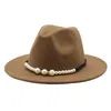 Perle large bord chapeaux femmes chapeau formel femme Jazz haut-de-forme Panama casquette dame feutre Fedora casquettes filles automne hiver accessoires de mode nouveau