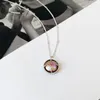 Silvology 925 Sterling Silver Natural Abalone Pearl Pendant Necklace for Women Round Chic Light Luxury Necklace Office Jewelry Q0531