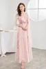 Women's Runway Designer Dresses Sexy V Neck Sashes Long Sleeves Split Front Patchwork Layered Elegant Maxi Party Prom Vestidos