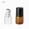 500pcs 1ml Mini roll on roller bottles for essential oils roll-on refillable perfume bottle deodorant containers with black lid LX4009