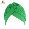Muslim Women Stretch Solid Color Ruffle turban Hat Scarf Cancer Chemo Beanie caps Head Wrap Plated for Ladies Hair Accessories