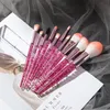 Professionell Makeup Brush Set Crystal Handtag Quicksand Liquid Make-up Brush Set med 10 uppsättningar ansiktsmakeupverktyg