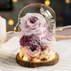 Eternal Flower Handmade Preserved Real Rose Glass Cover Holder Immortal Flowers Valentines Day Birthday Gifts Wedding Supplies