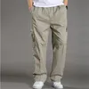 Zomer katoen mannen vrachtbroek heren joggers baggy tactische broek lichtgewicht leger groen werk broek losse casual broek plus size LJ201104