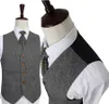 Retro Dżentelmen Styl Gray Classic Tweed Kartuarki Ślubne Dla Mężczyzn Custom Made Wool Slim Fit Blazer Mens 3 Piece Suit 201106