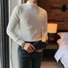 High Quality 6 Solid Color Sweater For Men Slim Turtleneck Long Sleeve Pull Homme Knitted Brown