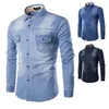 2020 Ny denimskjorta Män Långärmad Slim Mens Jean Shirt Toppkvalitet Bomull Dubbelfickor Casual Male Cowboy Shirt Storlek 6XL