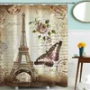 Eiffel Parijs Landschap Print Badkamer Douchegordijn Set Waterdicht Anti Slip Voetstuk RUG Deksel Toilethoes Bad Mat Set LJ201130