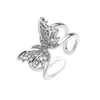 Retro Hollow Butterfly Palce Pierścionki Dwuwarstwowa Diamentowa Pierścień Diamentowy Dla Kobiet Miedź Zwierząt Srebrna Regulowana Biżuteria