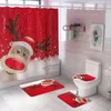 クリスマスプリント防水浴室のシャワーカーテンカーペットのフロアマットの組み合わせ風呂室トイレシートシャワーカートンセットWQ67-WLL