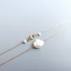 LIIJI Unique Baroque Freshwater Pearl Gold Filled Chain Choker Gedrukte handgemaakte hanger ketting 15.5 inch Q0531
