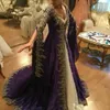 2021 Vestidos de fiesta de manga larga de encaje árabe con bordado Musulmán Dubai Vestidos de fiesta Glamoroso Púrpura Vestidos de noche turcos Formales