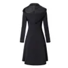 Ретро длинная траншея зима черная стенд воротник готические элегантные женские пальто Винтаж женщины теплый LJ201202