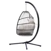 Outdoor Patio Wicker Folding Hanging Chair Rattan Swing Hammock Egg Chair With C Type Bracket With Cushion And Pillow US stock a36