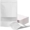 100pcs / lot Kraft Zipper Stand Up Bag Sacs en papier blanc refermables pour le stockage des aliments Snack Cookie avec paquet de fenêtre mate
