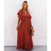 Sexy Boho Kleid Strand Cover Up Kaftan Frauen Lange Tragen Solide V-Ausschnitt Damen Urlaub Robe Plage Sarong Pareos 210722