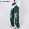 Gonthwid Harem Sweatpants Streetwear Bordado Manta Dos Desenhos Animados Urso Baggy Basculadores Suor Calças Hip Haujuku Calças Casuais C0315