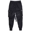 Prowow Men Ribbons Streetwear Cargo Pants Autumn Hip Hop Joggers Pants Overalls Black Fashions Baggy Pockets Trousers 211112