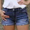 Vintage gescheurde gat franje blauwe denim shorts vrouwen casual knop pocket jeans shorts nieuwe stijl shorts 210306